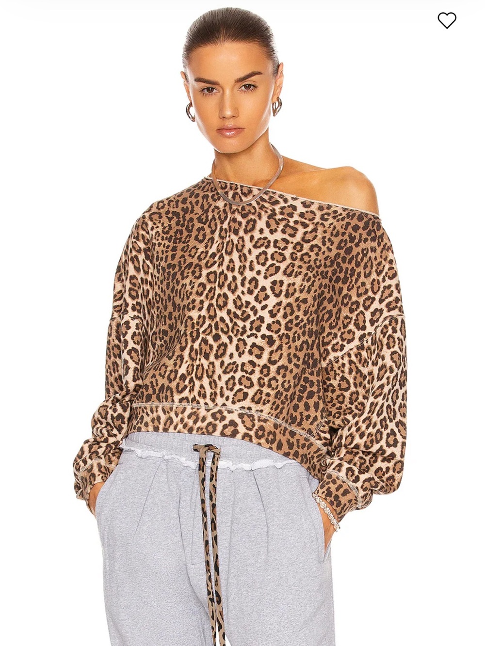 R13 Off The Shoulder Cropped Patti Sweatshirt Leopard Print Size XS 100% Cotton